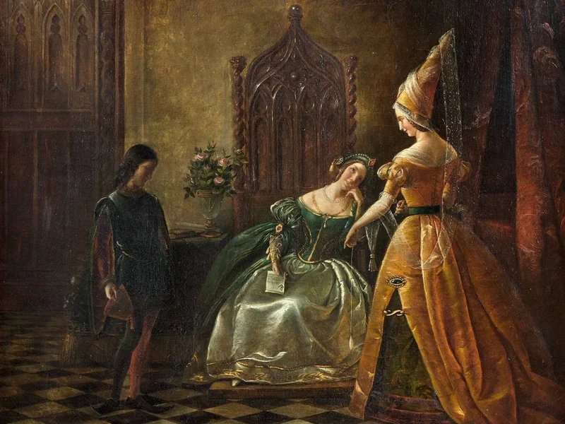 1797-Félicie Frappart - Una giovane donna si allontana dal ballo per leggere una lettera